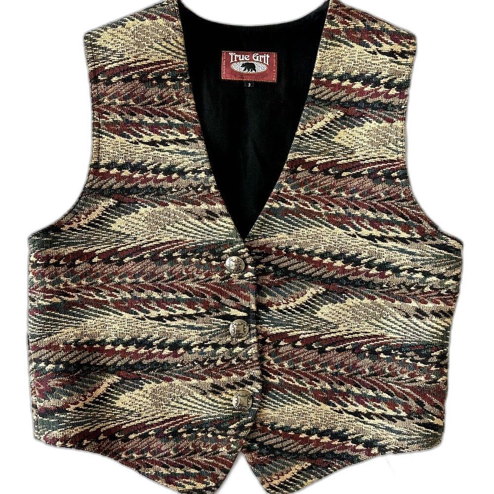 Vintage Western Aztec Cotton Tapestry Vest True Grit Men’s Size 3 Made in USA